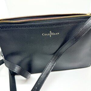 Cole Haan Black Textured Leather Adjustable Crossbody with Gold Hardware